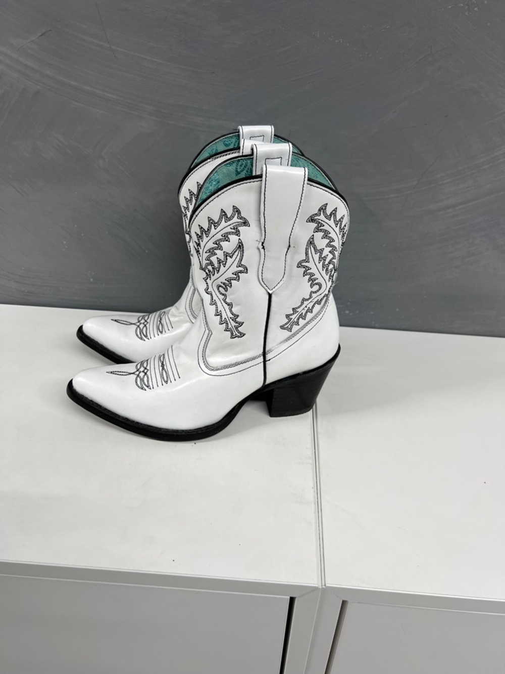 Corral White Western Ankle Boots with Black Detailing
